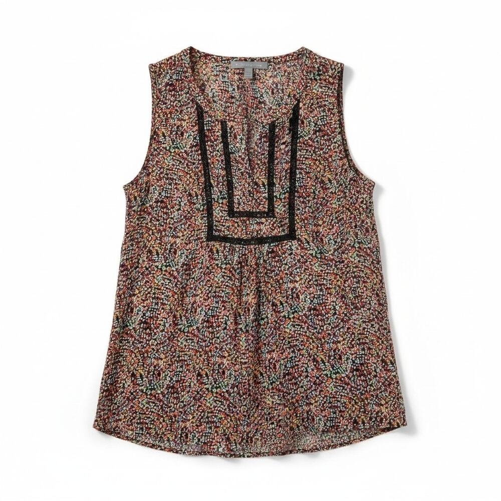 Daniel Rainn Womens Sleeveless Sheer Blouse Tank Top Black Multi Color Y2K Boho